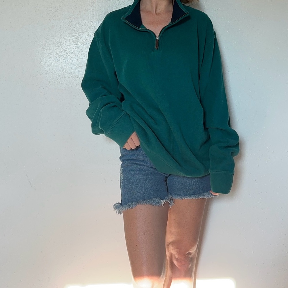 Lands' End Green Oversized Polo Sweatshirt